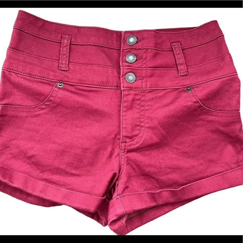 Mossimo Supply Co. high rise 3 button waist burgundy shorts, size 4/27.